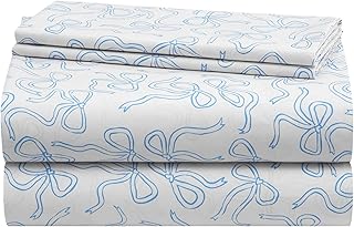 Urban Lifestyle 3-Piece Twin Sheet Set,Baby Blue Coquette Bow Design, Includes Top Sheet, Fitted Sheet & Pillowcase, Soft and Stylish Bedding for Kids or Teen Bedroom