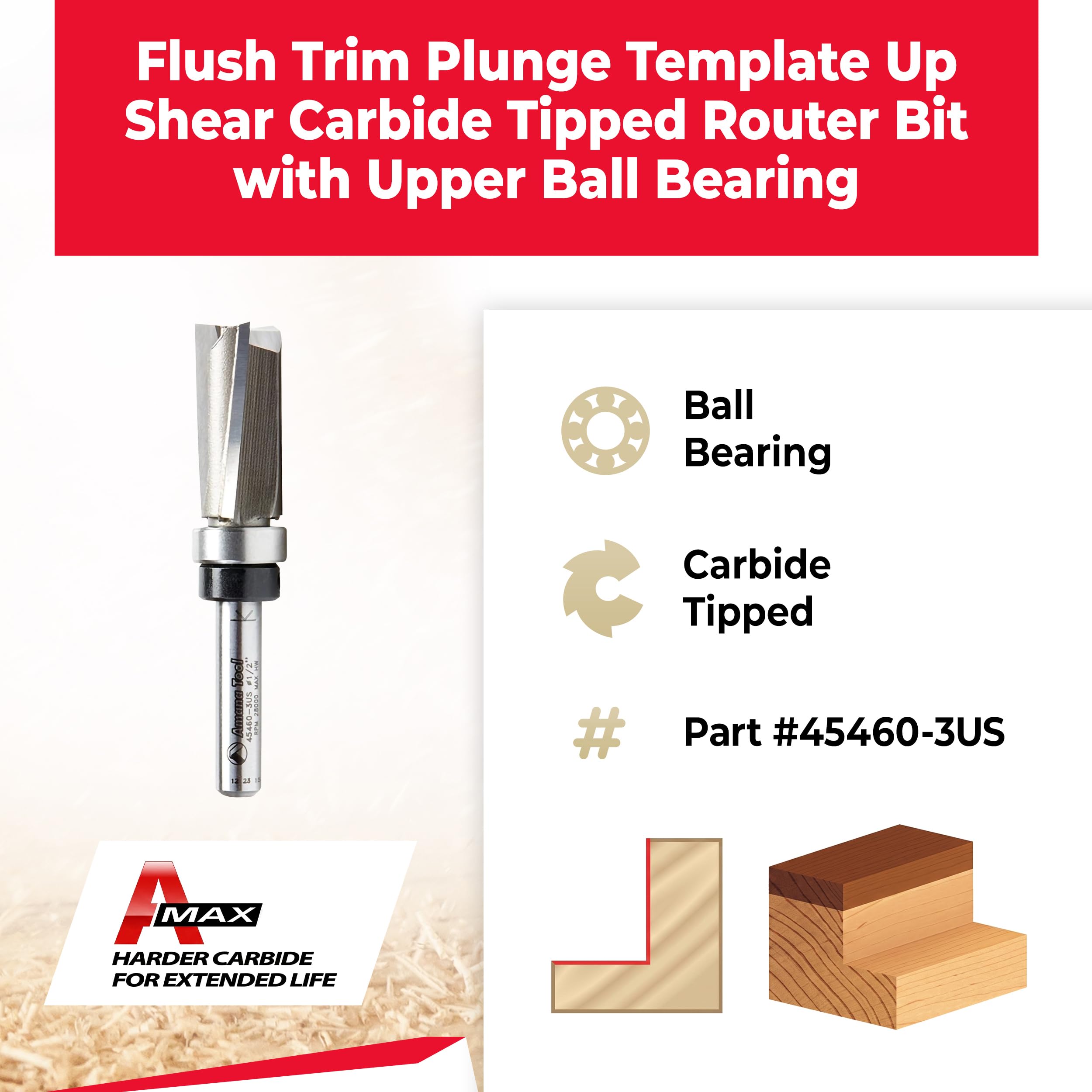 Amana Tool Up Shear Router Bit - Precision Template Routing -2