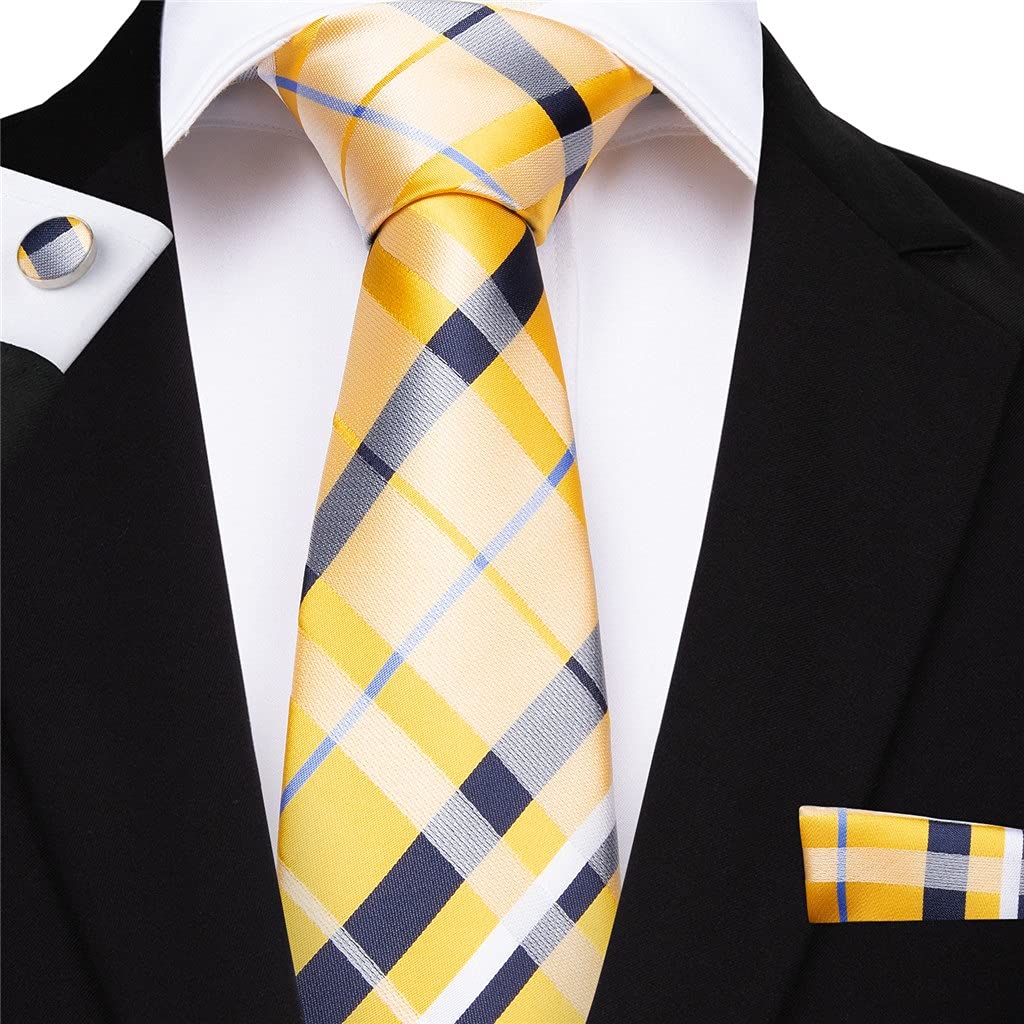 3er Pack Mode Seidenkrawatte Einfarbig Gelb Blau Rosa Krawatte Set Geschenk for Herren Hochzeit Krawatte Manschettenknöpfe (Color : Striped, Size : One Size)