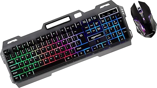 Amazon Basics Wired Gaming Keyboard and Mouse Combo | Multicolor RGB LED Backlight Effects, Multimedia Keys, Durable Aluminum Body