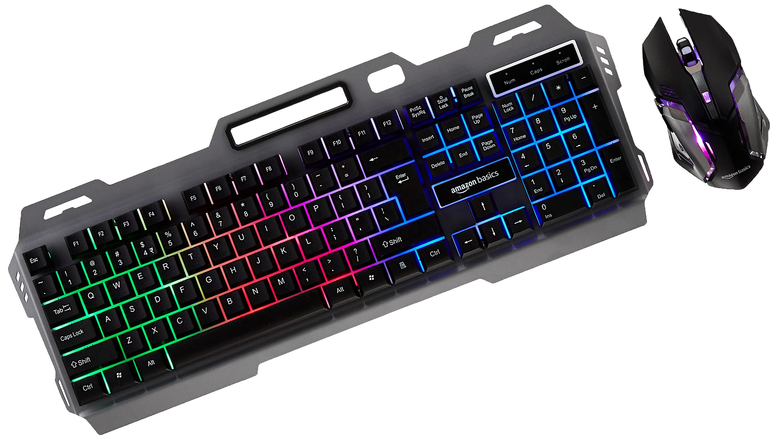 Amazon Basics Wired Gaming Keyboard and Mouse Combo| Multicolor RGB LED Backlight Effects, Multimedia Keys, Durable Aluminum Body