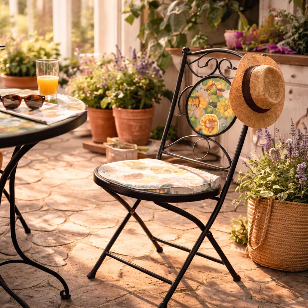 Set Tavolo e 2 Sedie Pieghevoli da Giardino in Metallo con Mosaico, Set 3 Pezzi Tondo per Balcone Terrazzo Bistro (Giallo)
