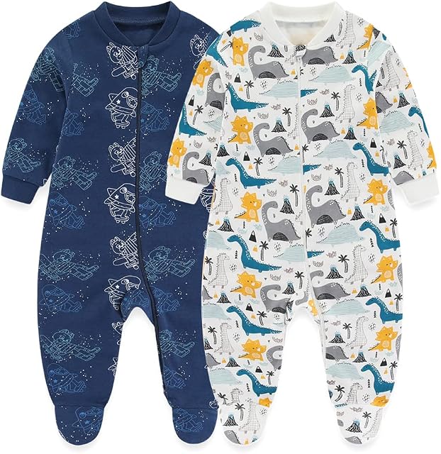 MAMIMAKA Baby Boys Girls Footed Onesies Sleepsuit 2-way Zip Pajamas for Play and Sleep ,0-3 Months