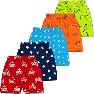 Kuchipoo Boys Cotton Printed Shorts | Elastic Waist | Summer Wear Shorts for Kids | Pack of 5 Price In India