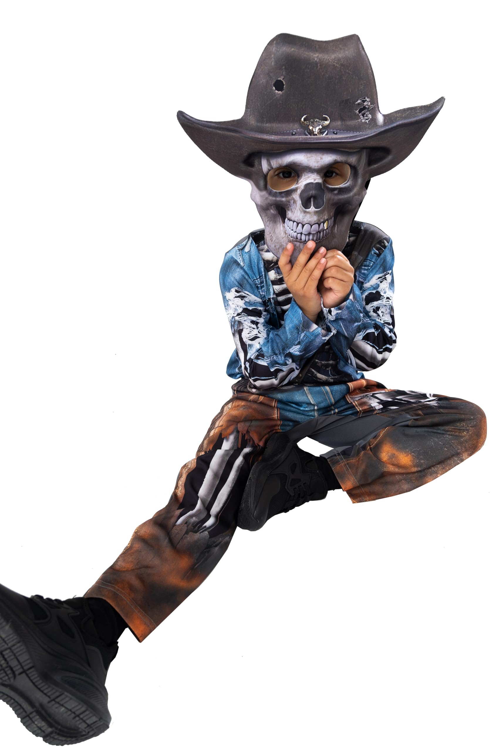 Blues Group Zombie Ghoul Cowboy Halloween Costume for Boys - Skeleton Sheriff Jumpsuit with Mask - 6-8 Years - Image 3