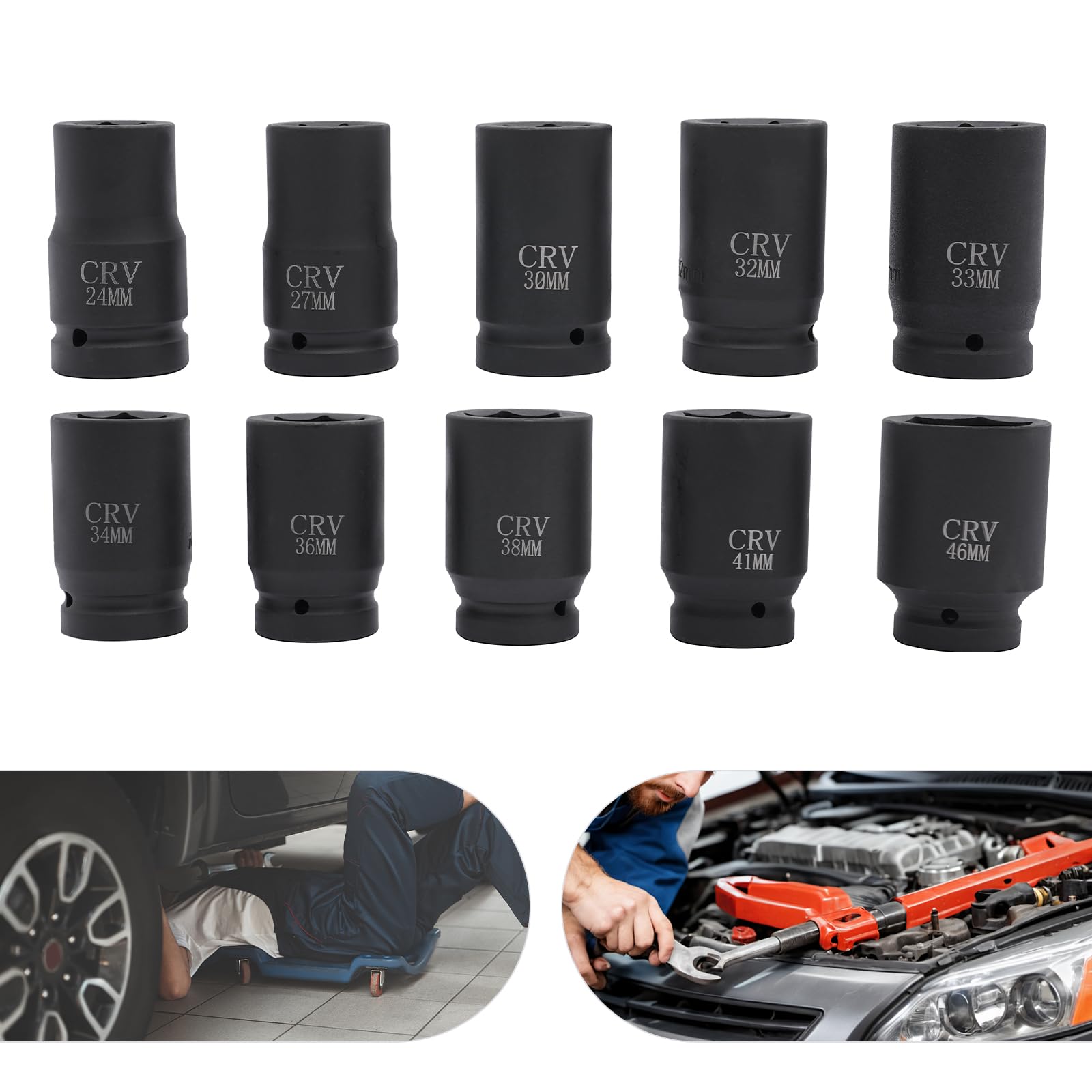 Set di 10 chiavi a bussola, dadi a percussione da 24 – 46 mm, set di chiavi a bussola, dadi a 6 punti, con scatola di plastica per riparazioni auto