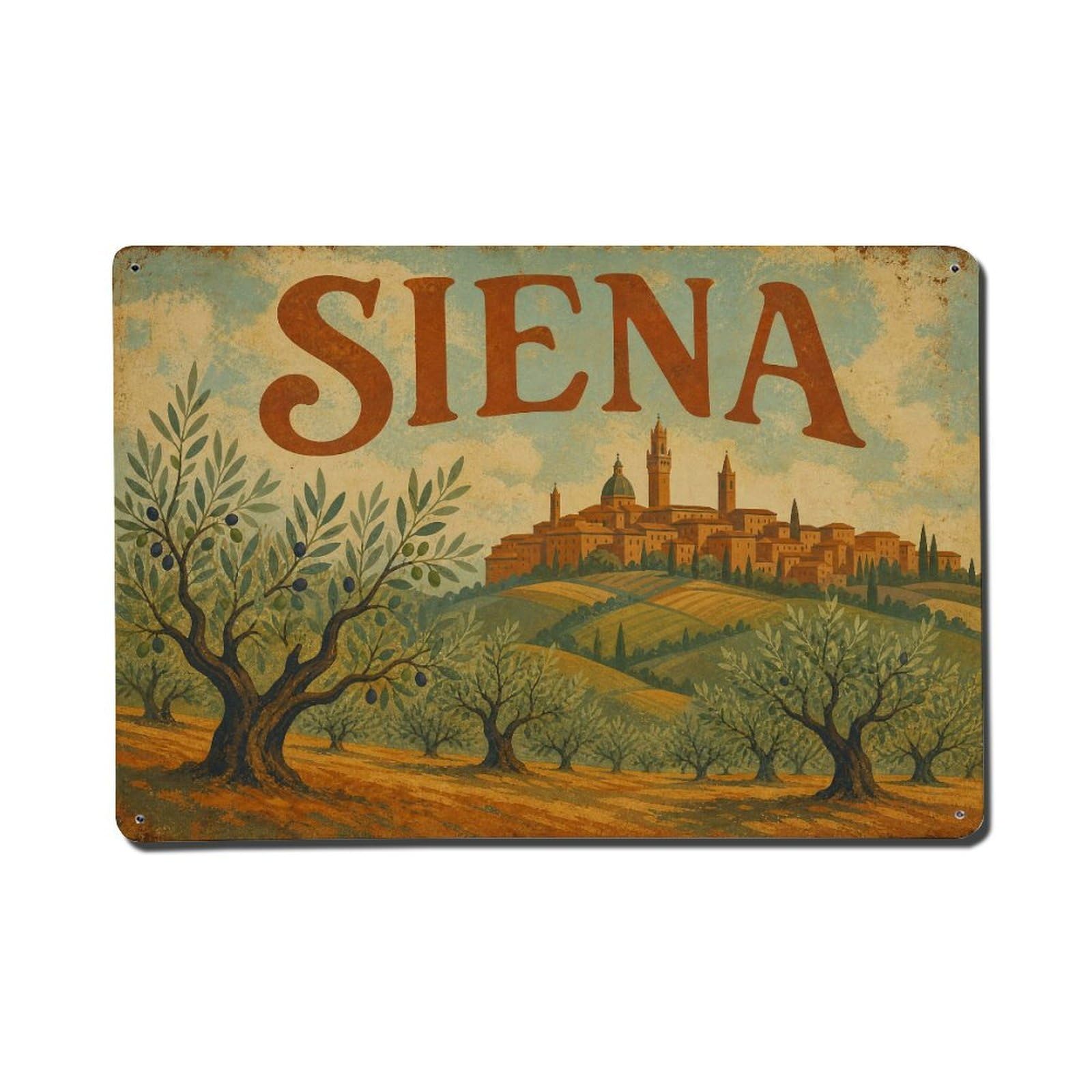 Huiyhb 8X12inch(20X30cm) Vintage Travel Siena Olive Groves Tuscan Agriculture Italy Metal Tin Sign