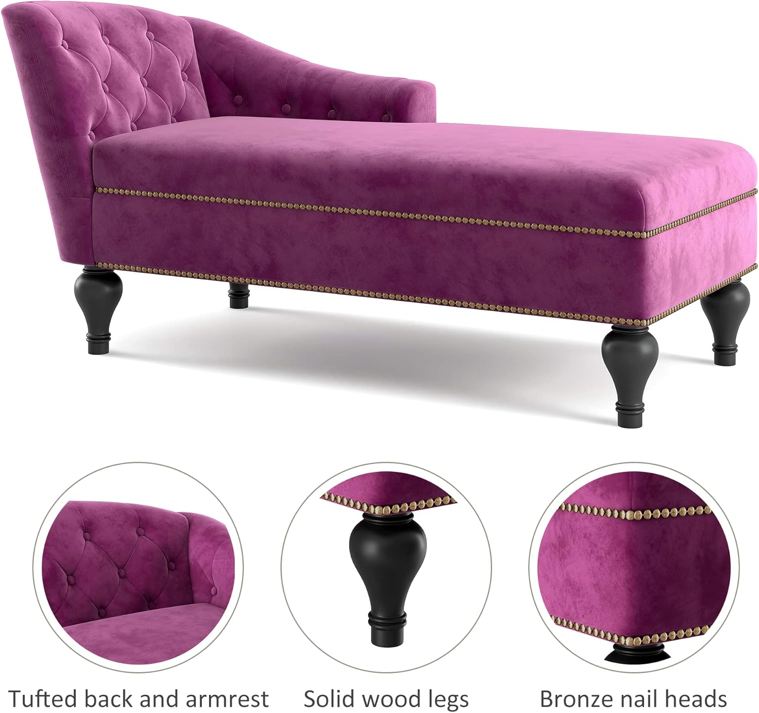 LUMISOL 58” Velvet Chaise Lounge Indoor Upholstered Sleeper Chair Recliner for Living Room Bedroom (Purple) : Home & Kitchen