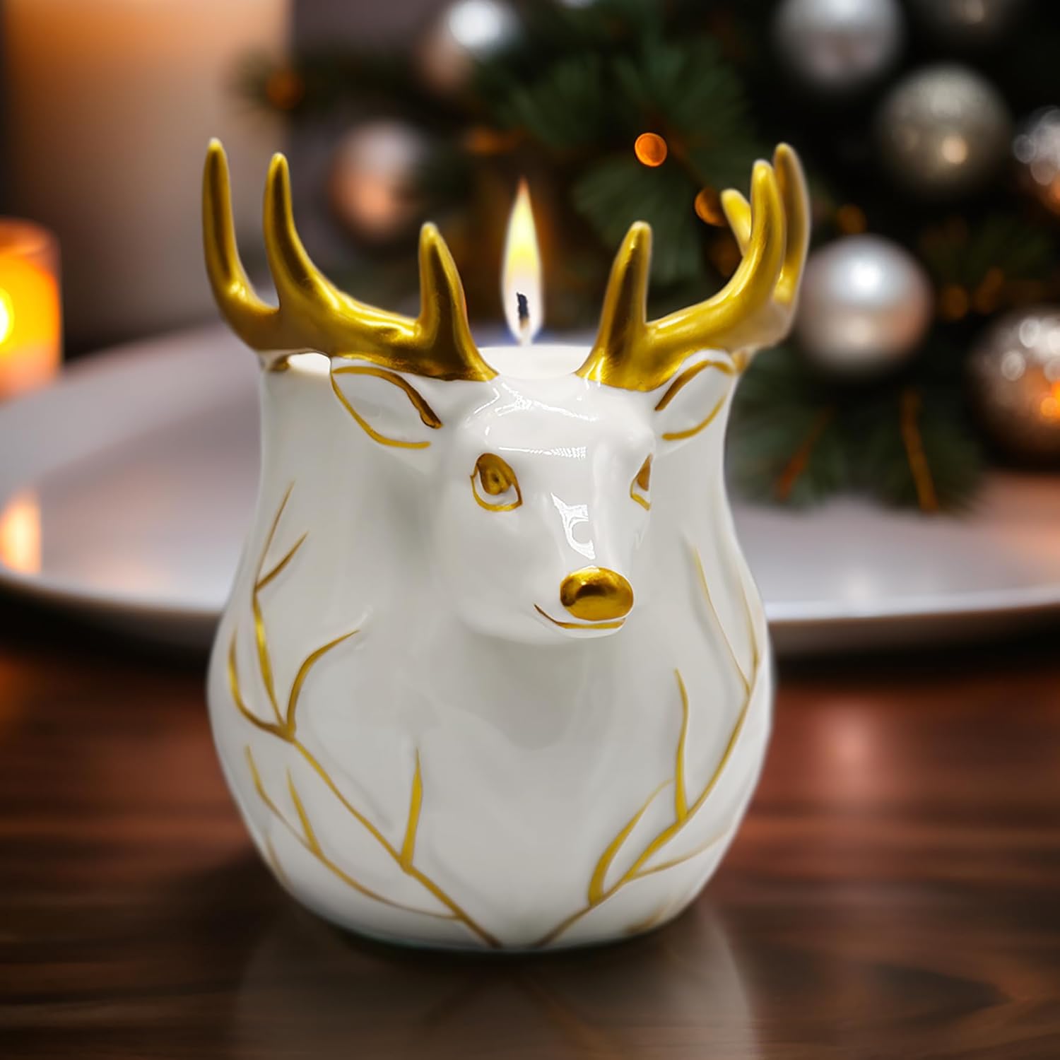 Love & Romance Candle Valentine's Day Gift, Soy Wax, Aromatherapy, Cozy & Decorative (Luxurious Ceramic Deer Candle, Scented with an Enticing English Pear Aroma)