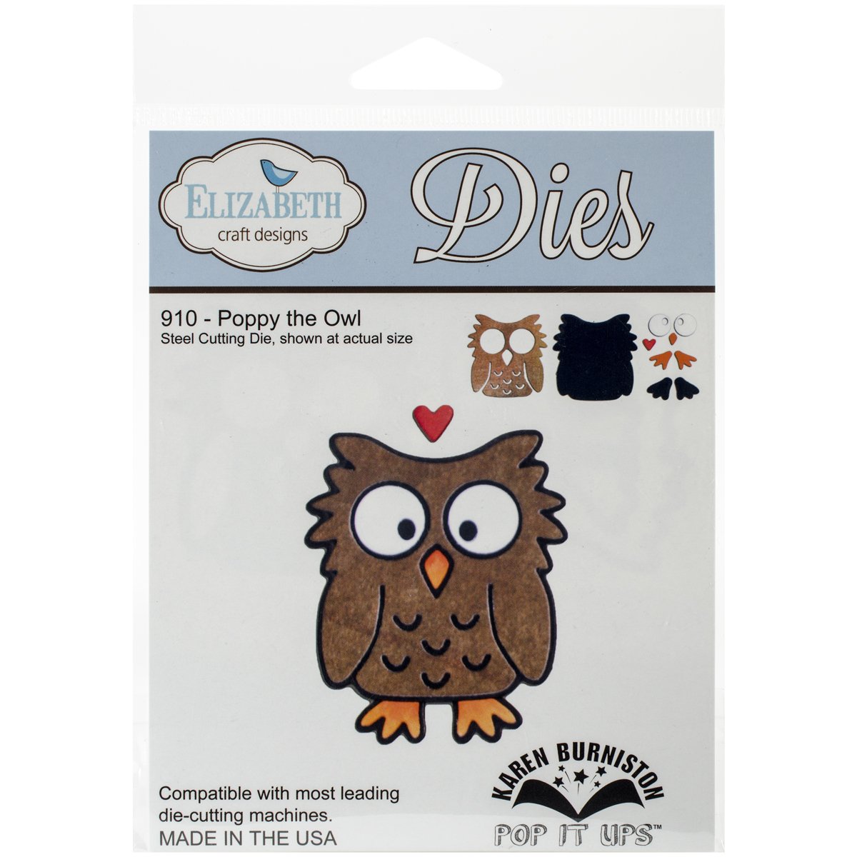 Elizabeth Craft Designs Multicolour Metal Die, Poppy The Owl,