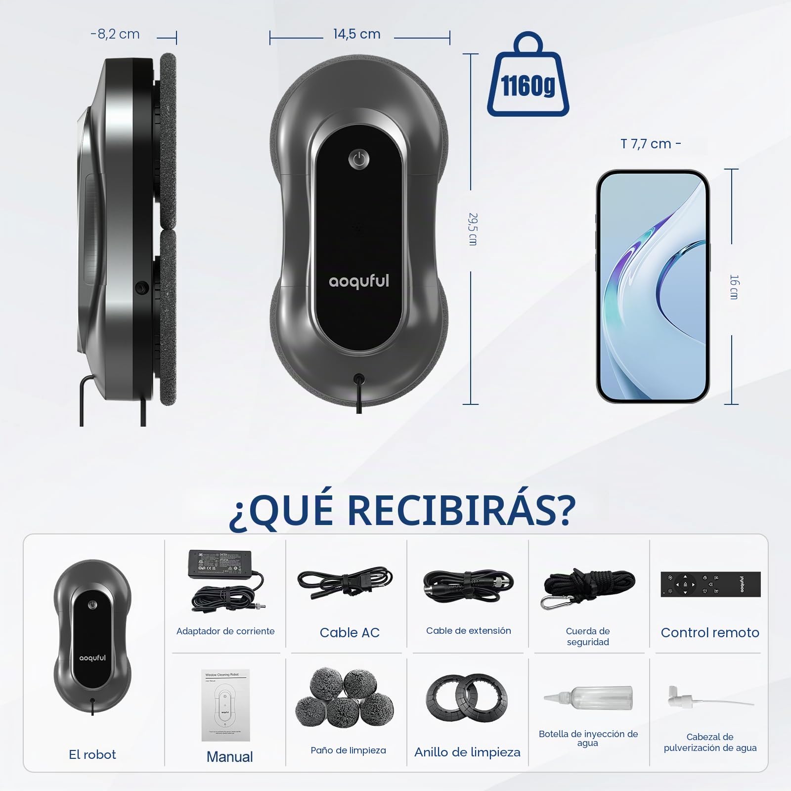Robot Limpiacristales Inteligente Doble Spray, IA y App