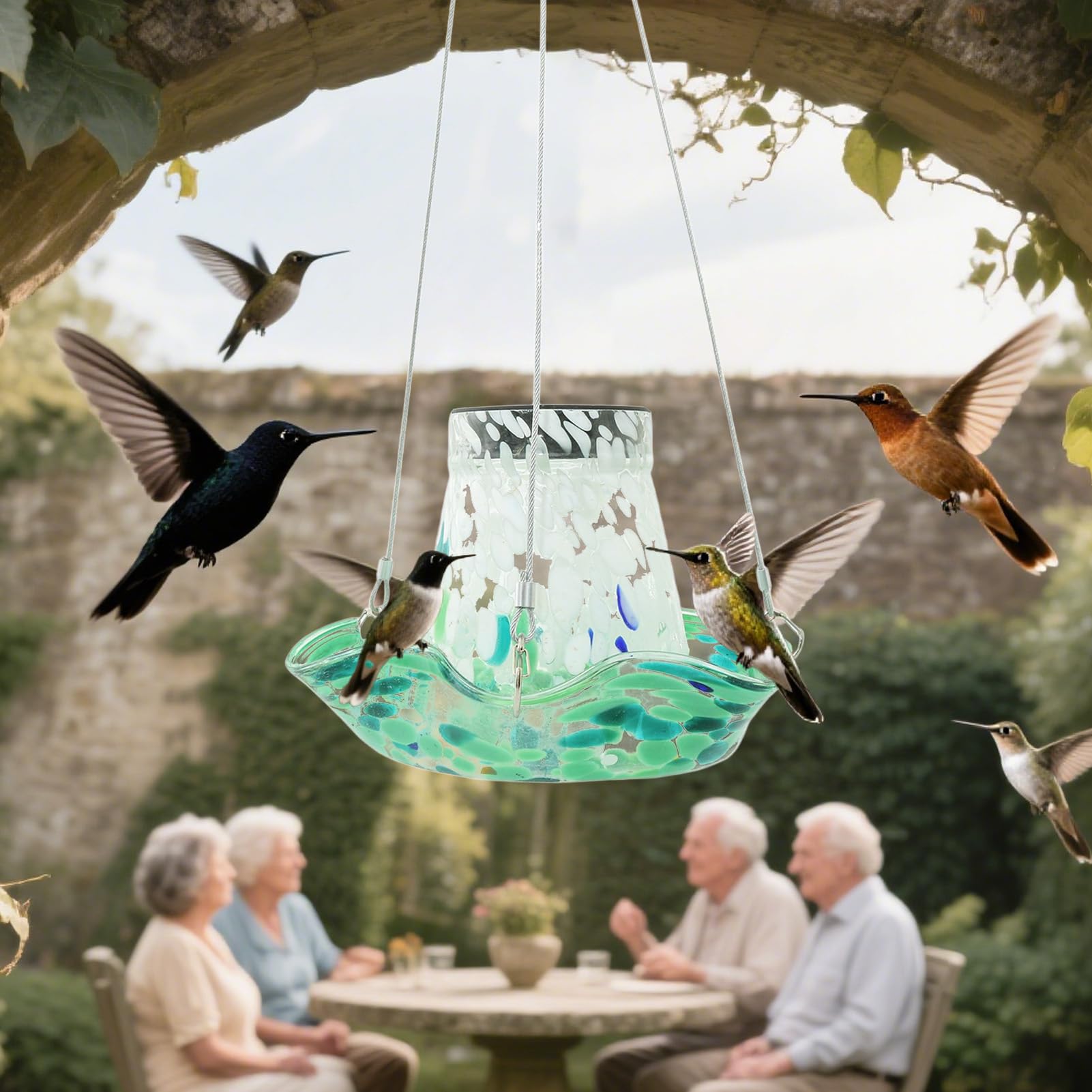 Bebederos para Colibríes Exteriores Solar De Vidrio para Jardín | Bebedero Antifugas Con Vidrio Decoración Jardín Y Patio Exterior