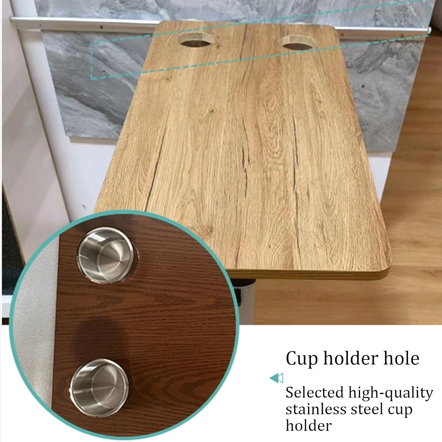 RV Table Top, Camping Table Top 31x16in, RV Dinette Tabletop with 2 Cup Holders, Universal Solid One Piece Desktop, for RV Boat Patio Yacht(Black)