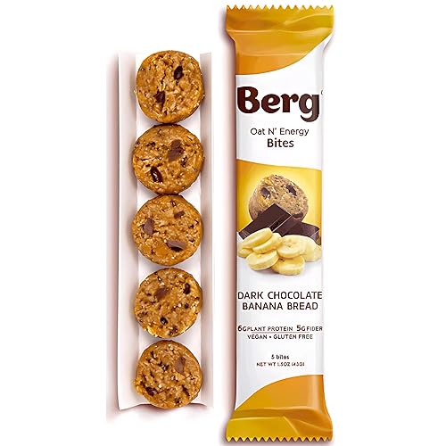 Berg Oat N' Energy Bites - Pan de plátano de chocolate negro - Sin OMG, sin gluten, sin lácteos, sin soja y vegano - Snack Energy - 1.5 onzas,