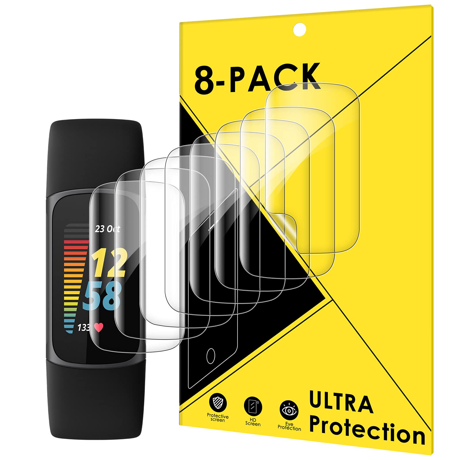 KIMILAR [8-Pack] compatible with Fitbit Charge 5 Screen Protector, 3D Full Cover Flexible Clear Film compatible with Fitbit Charge 5 Advanced Fitness & Health Tracker [Scratch Resist] [Crystal Clear]