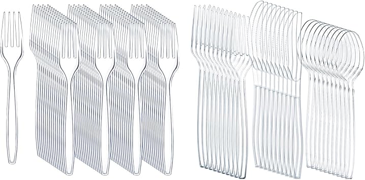 Liacere 360PCS Clear Plastic Forks and 360PCS Silverware