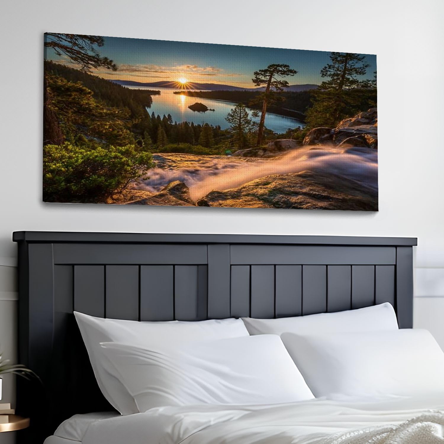30"x 60" Canvas Wall Art Eagle Falls Lake Tahoe Framed Pictures Painting Prints Large California Wall Art for Living Room Bedroom Abstract Home Wall Decor Artwork