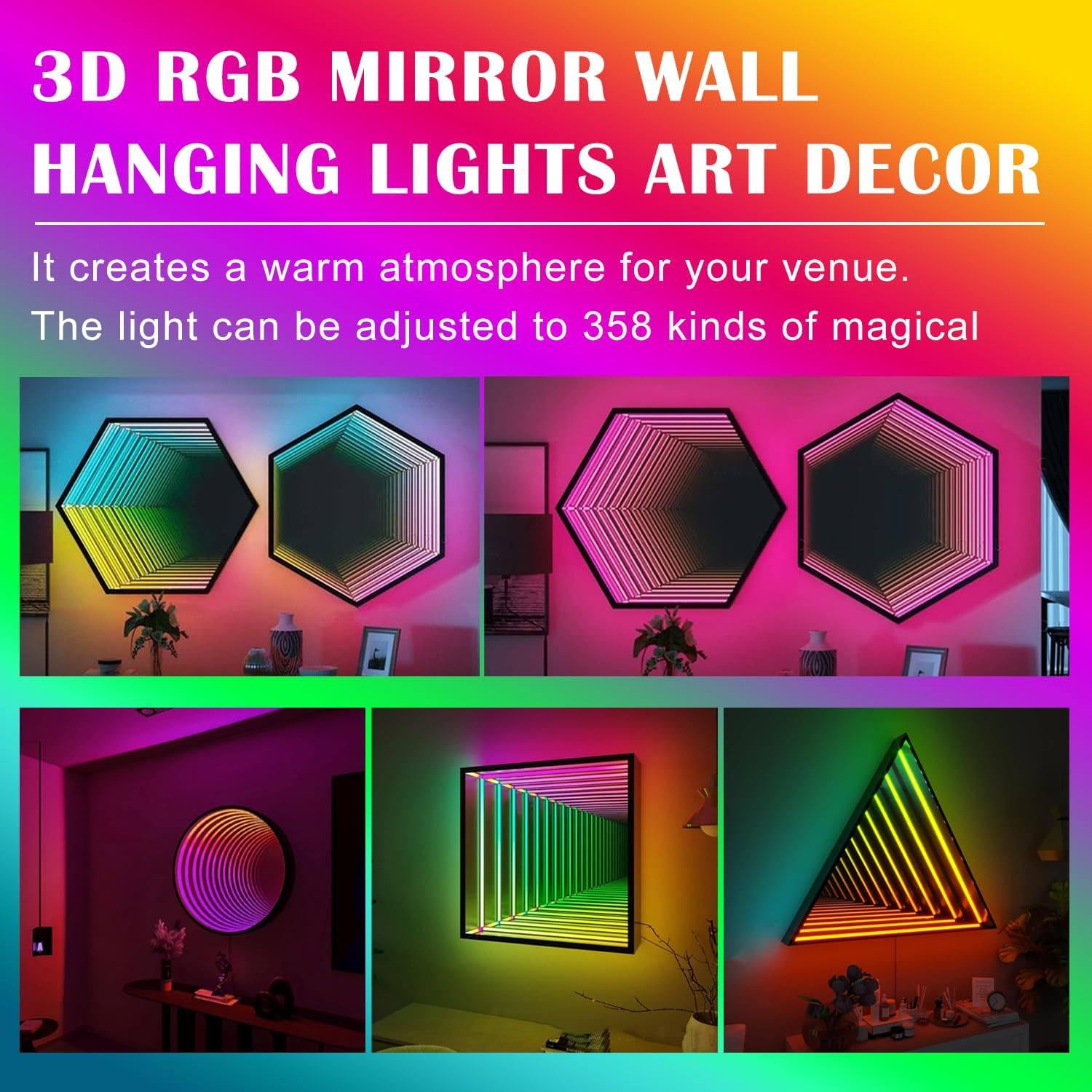 Infinity Mirror Tunnel Lamp Lampada Gaming RGB a Specchio Infinito, Luce LED 3D con Effetto Visivo Dinamico, Perfetta per Feste, Camera dei Ragazzi E Salotto D-30cm/11.8"