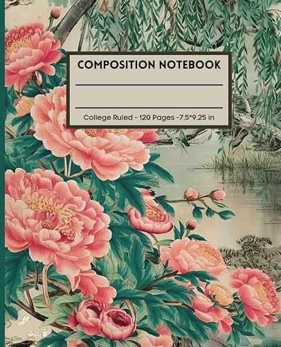 Composition Notebook College Ruled: Vintage Peony Botanical Illustration | Pretty Aesthetic Journal For School, College, Office
