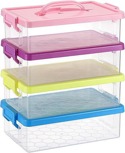 BTSKY Paquete de 4 cajas de almacenamiento de plástico transparente con tapa, organizador apilable con diseño de delfín fácil de levantar, 4