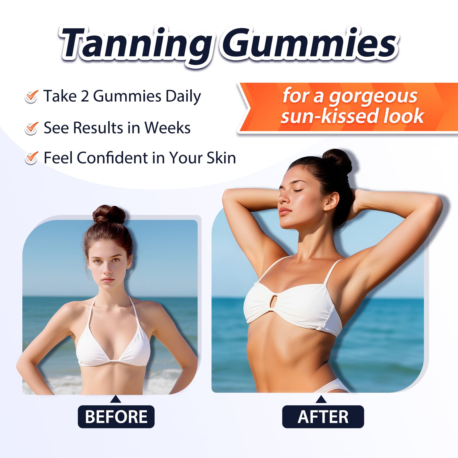Tanning Gummies - Self Tan Bronzing Supplement that Work Without Sun - No Sugar Vegan with Astaxanthin Lycopene Beta Carotene and Vitamins-60 Count — Amazon image 6
