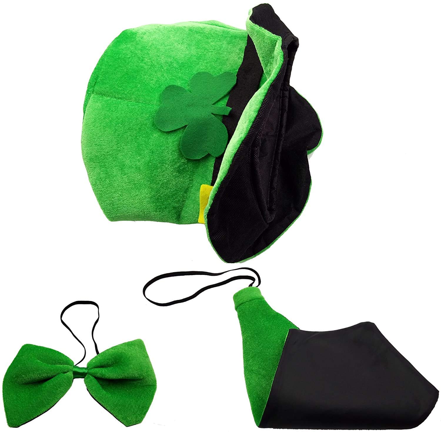CreepyParty Festa di San Patrizio Costume Completo Cappello, Arco, Papillon, Barba, Sciarpa (Cappello, Barba, Cravatta, Papillon)