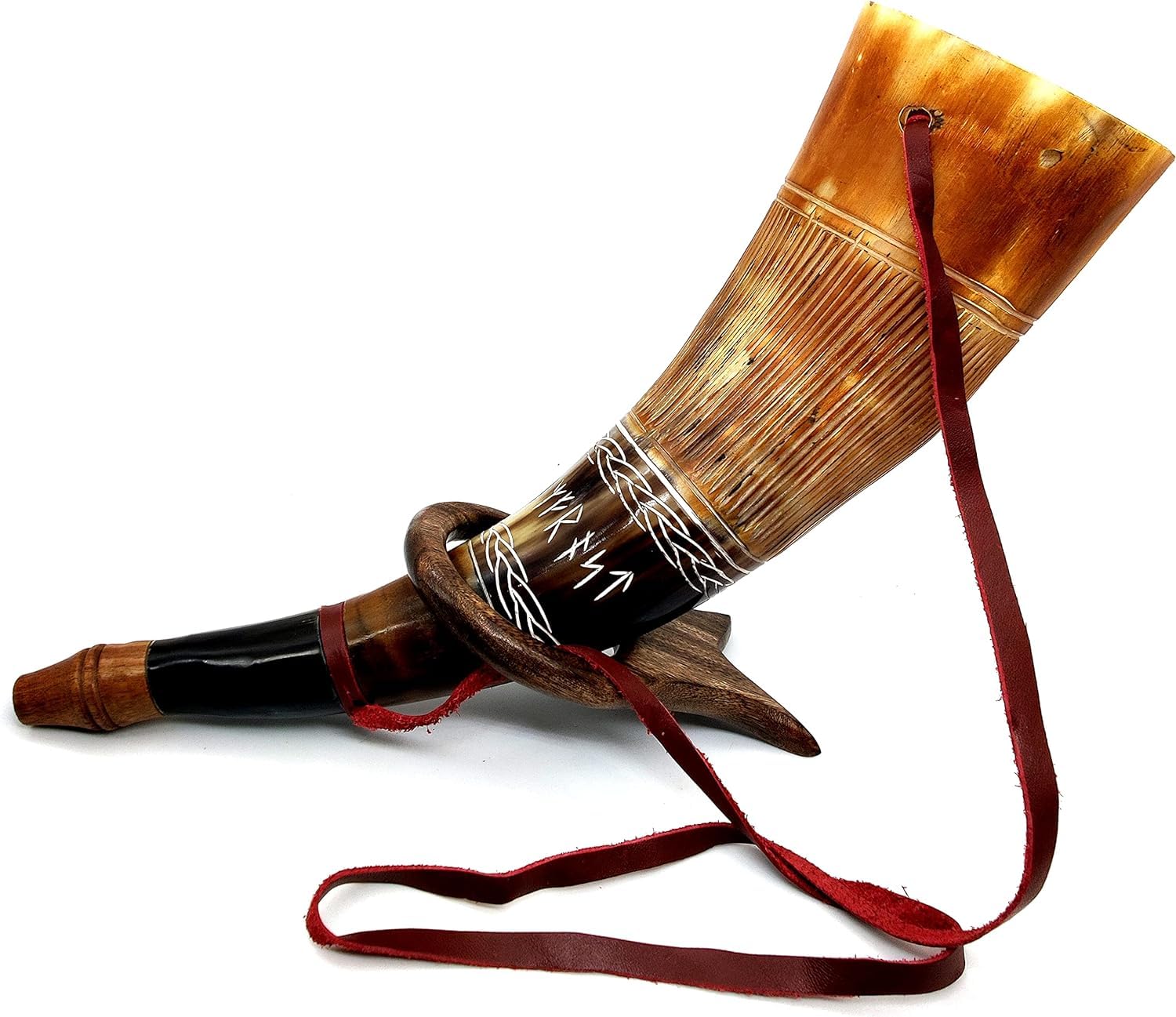 Wikinger-Kriegshorn – 40,6 cm echte Ochsenhorn-Kampftrompete – Premium handgraviertes Blashorn, Wikingerhorn, nordisches Rind, antikes Horn, Bugle, Jagdwerkzeug, Kampfhorn