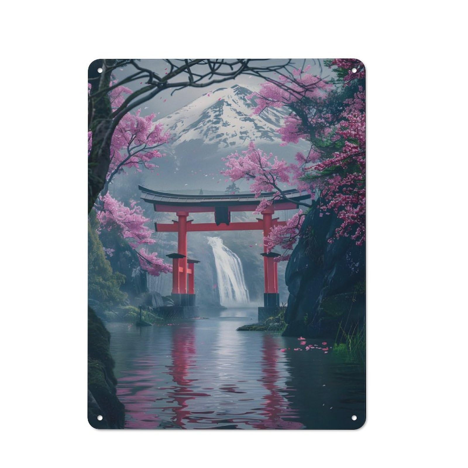 Junmoney Torii Gate Fuji Mount Rustic Tin Sign 40X30cm For Café Or Restaurant, A Decorative Christmas Gift For Hospitality Interior Collectors