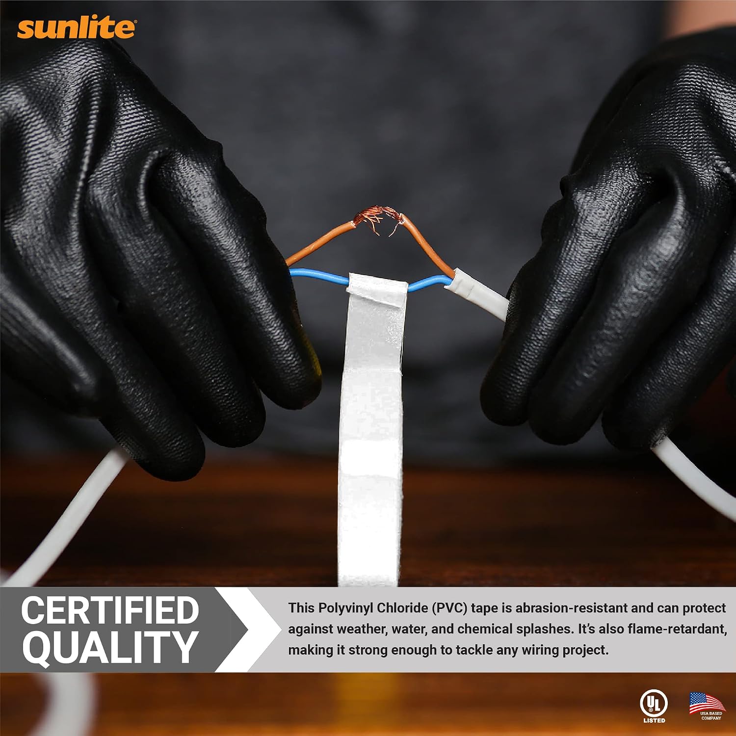 Sunlite 41325-SU 10-Pack PVC Electrical Tape 60 Feet x 0.75 Inches, for Splicing, Protecting, and Insulating Wires, Abrasion Resistant, Flame Retardant, Weatherproof, UL Listed, White, 10 Count
