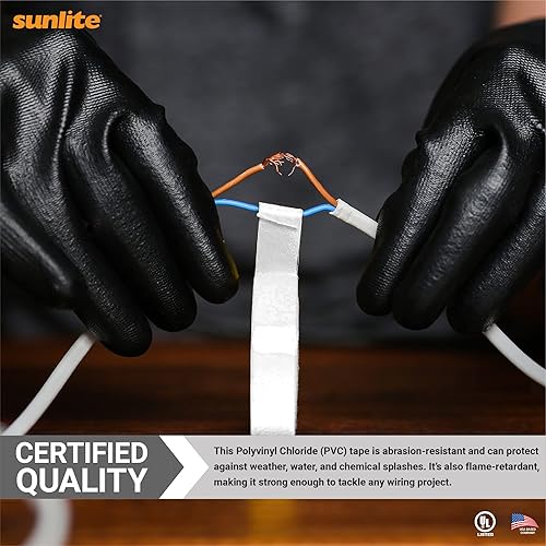 Miniatura 5 de Sunlite 41325-SU - Paquete de 10 cintas eléctricas de PVC de 60 pies x 0.75 pulgadas, para empalmar, proteger y aislar cables, resistente a la