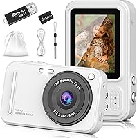HILDCROA DX5 Kids Digital Camera 48MP 1080P Point & Shoot with 16X Zoom Anti-Shake for Boys Girls Teens Beginners White