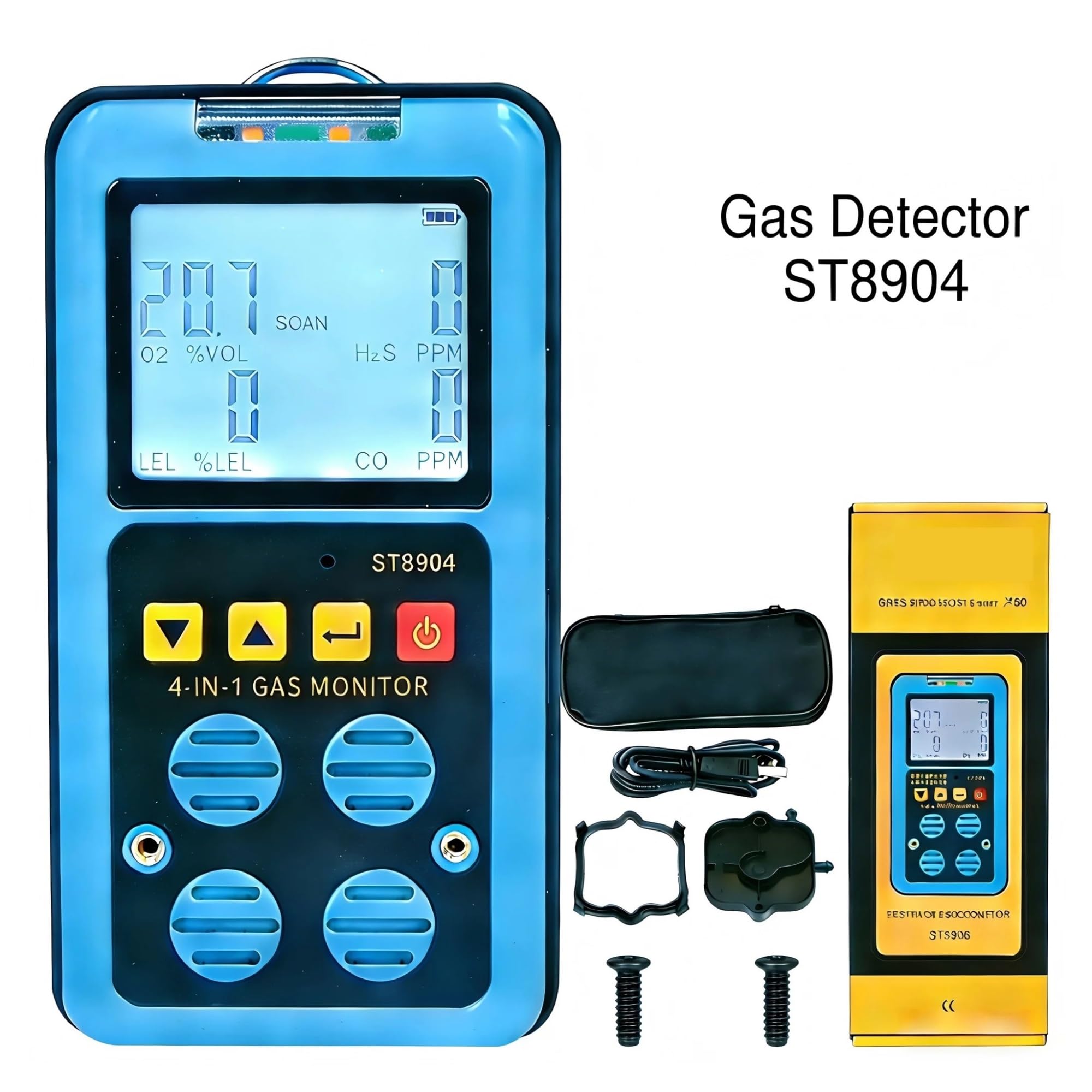 ST8904 Gasmonitor, industrielles Sicherheitsgerät zur Erkennung mehrerer Gase, CO/H2S/O2/UEG-Gasdetektor mit Alarmleuchte