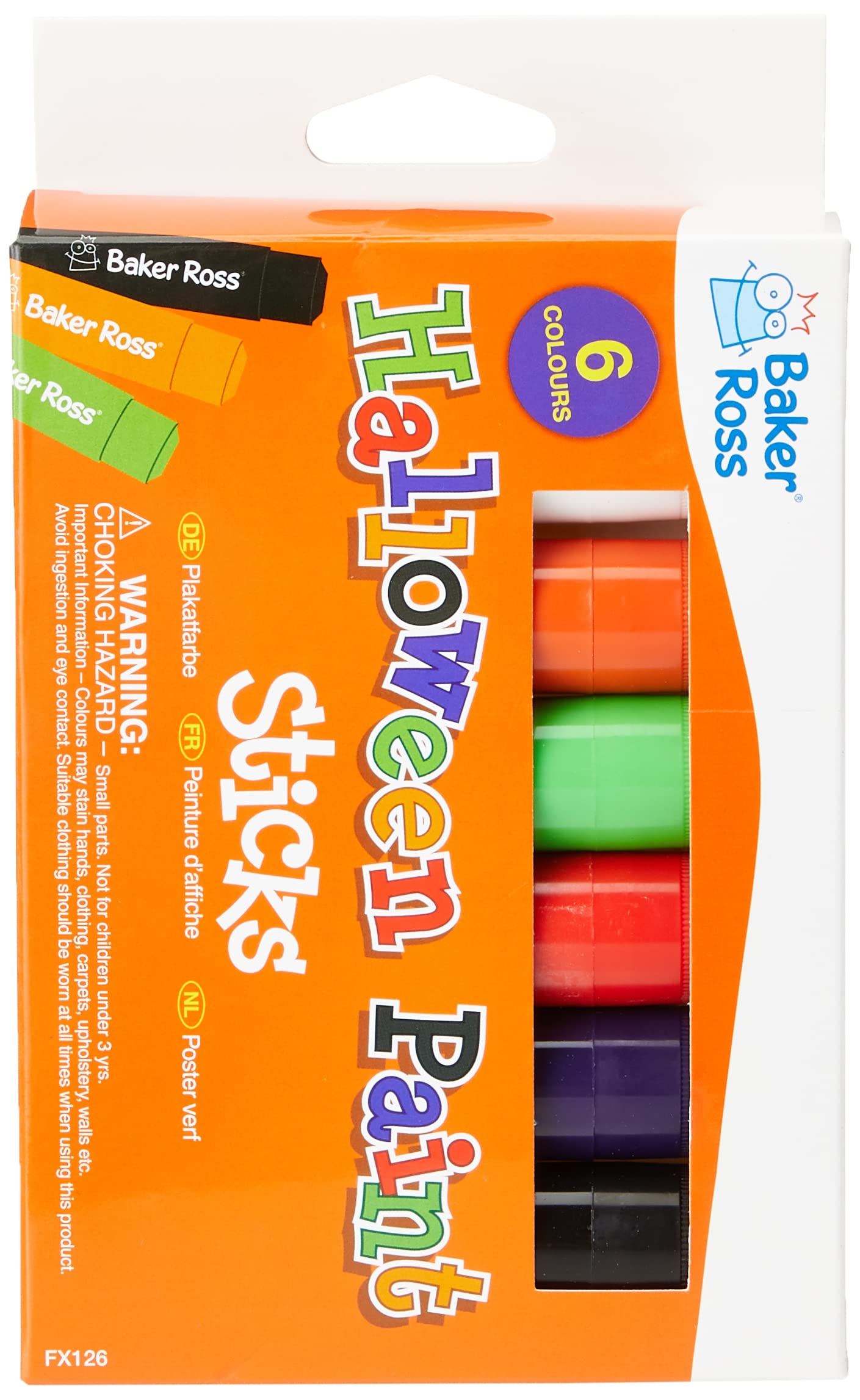 Baker Ross FX126 Halloween Multi Purpose Paint Sticks - Pack of 6, Arts and Crafts Supplies for Kids, Mess Free Painting, Kids Paint