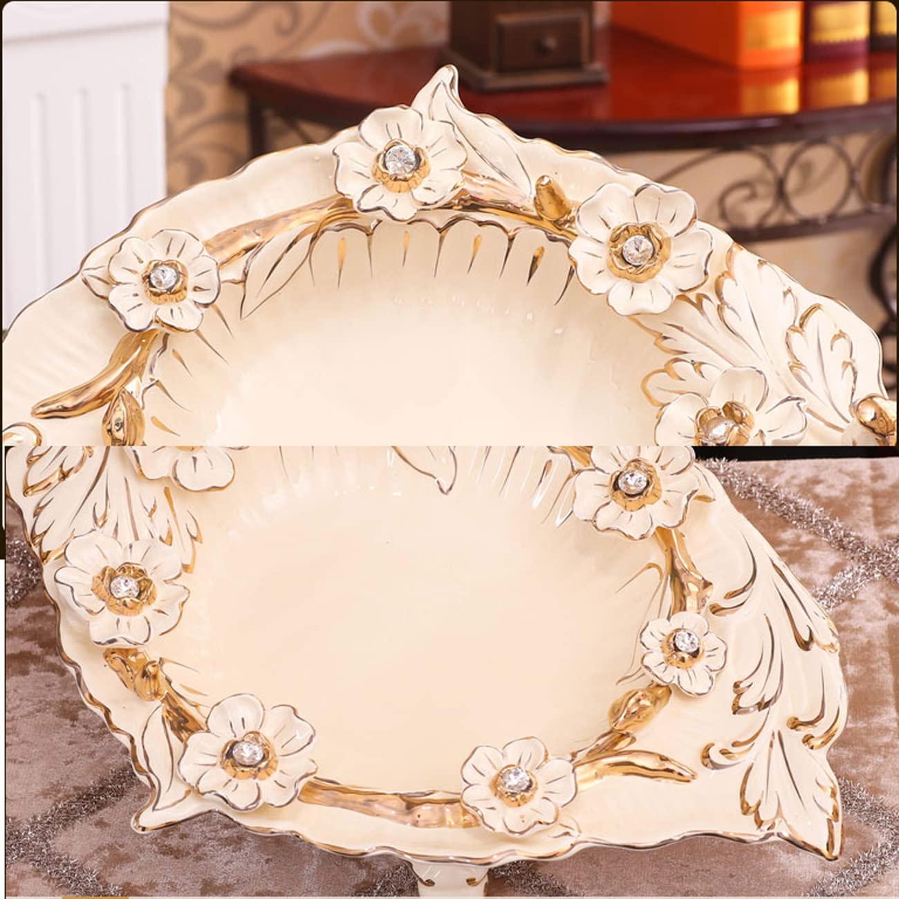 Plato Grande de Frutas de Lujo Estilo cortesano de cerámica para Dulces nueces Platos de Porcelana Aperitivos compota Bayas Bandeja Adornos Decorativos,