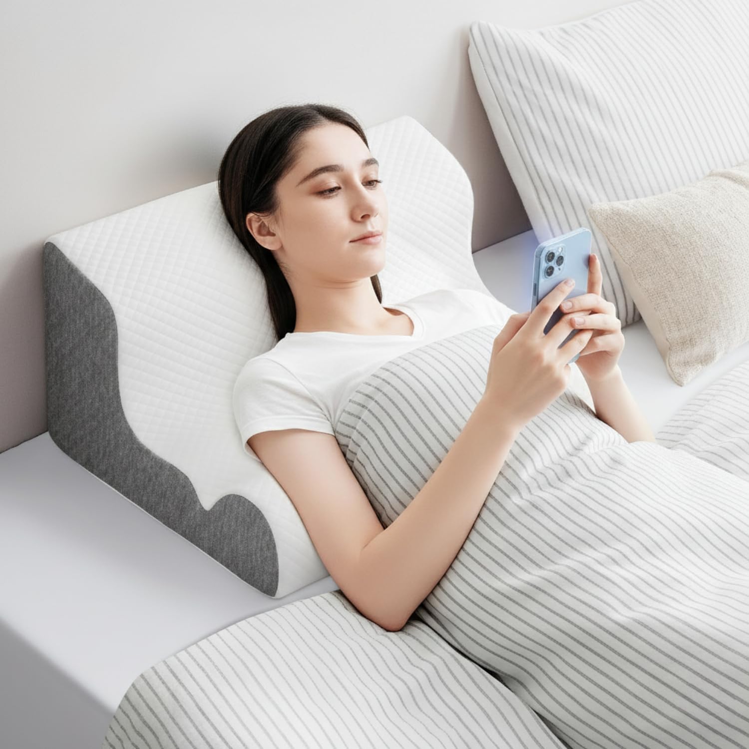 ZerOra Reading Pillow for Sitting Up in Bed Rest, Lumbar Neck Support Pillow with Back Support, Home Bedroom Sofa Dorm Essentials for Sleeping Reading Gaming Foot Rest Floor Chair Cushion-White