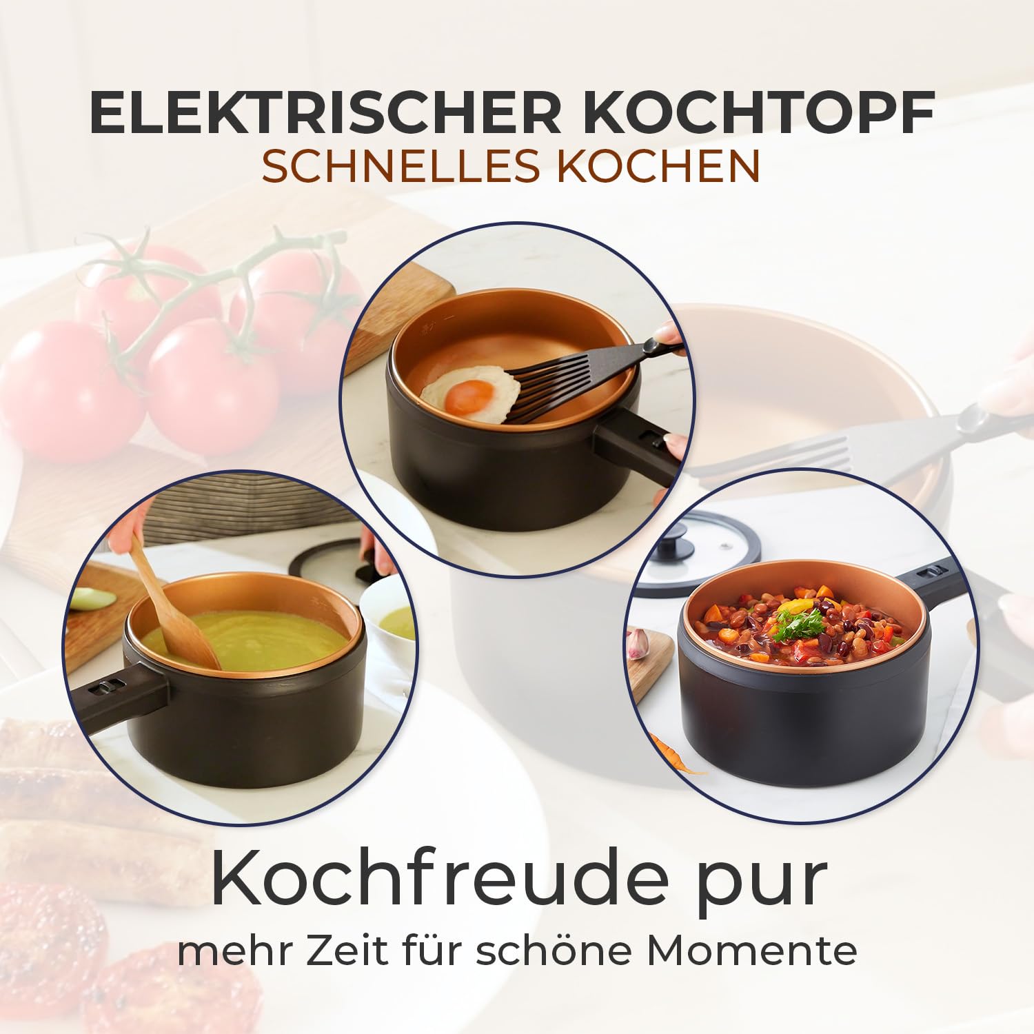 3 PAGEN® Elektrischer Kochtopf mit Deckel 2 Liter, Antihaft Hot Pot Multikocher, Kochen ohne Herd, Elektropfanne, Elektro-Kochtopf mit 2 Temperaturreglern, Multifunktional und energiesparend, 300/600W