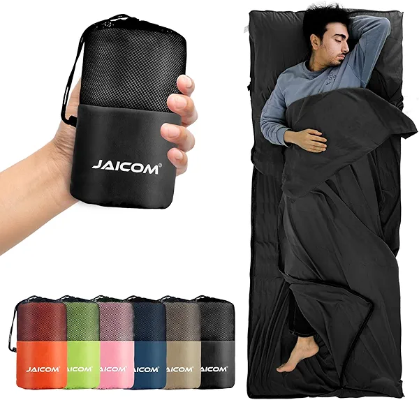 JAICOM Sleeping Bag Liner, Travel Sheets & Adult Sleep Sack, Ultralight and Portable Summer Sleeping Bag - Ideal for Backpacking, Hotels and Hostels, Business Trips, Camping