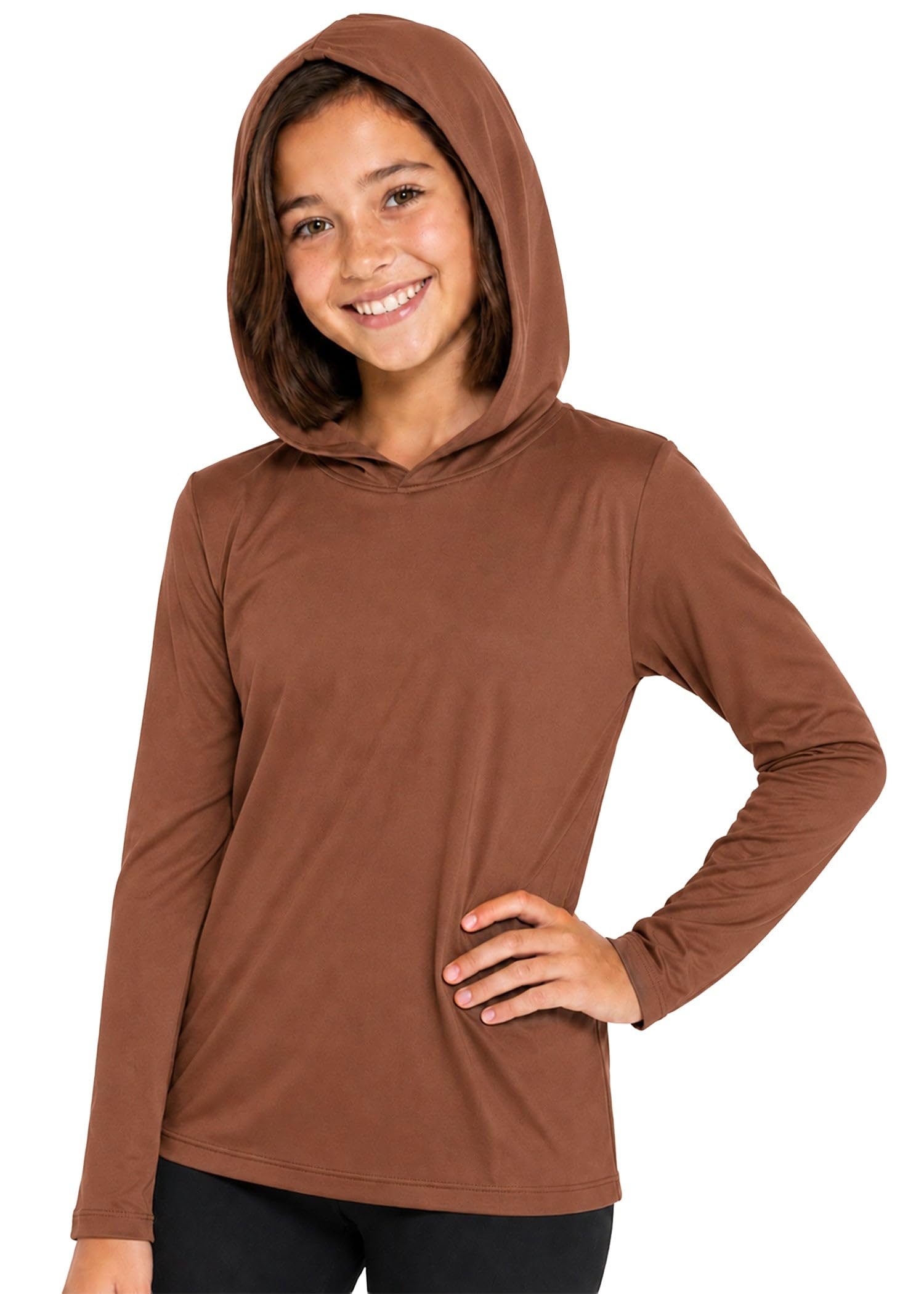 Shirts for Girls Long Sleeve Crew Neck Top, Hoodie or 3/4 Sleeve Soft Stretch Kids Lightweight Size 2-16