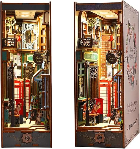 Flever Kit miniatura de rincón de libro para casa de muñecas, decoración de estantería de libro de bricolaje, rompecabezas de madera 3D, kit en