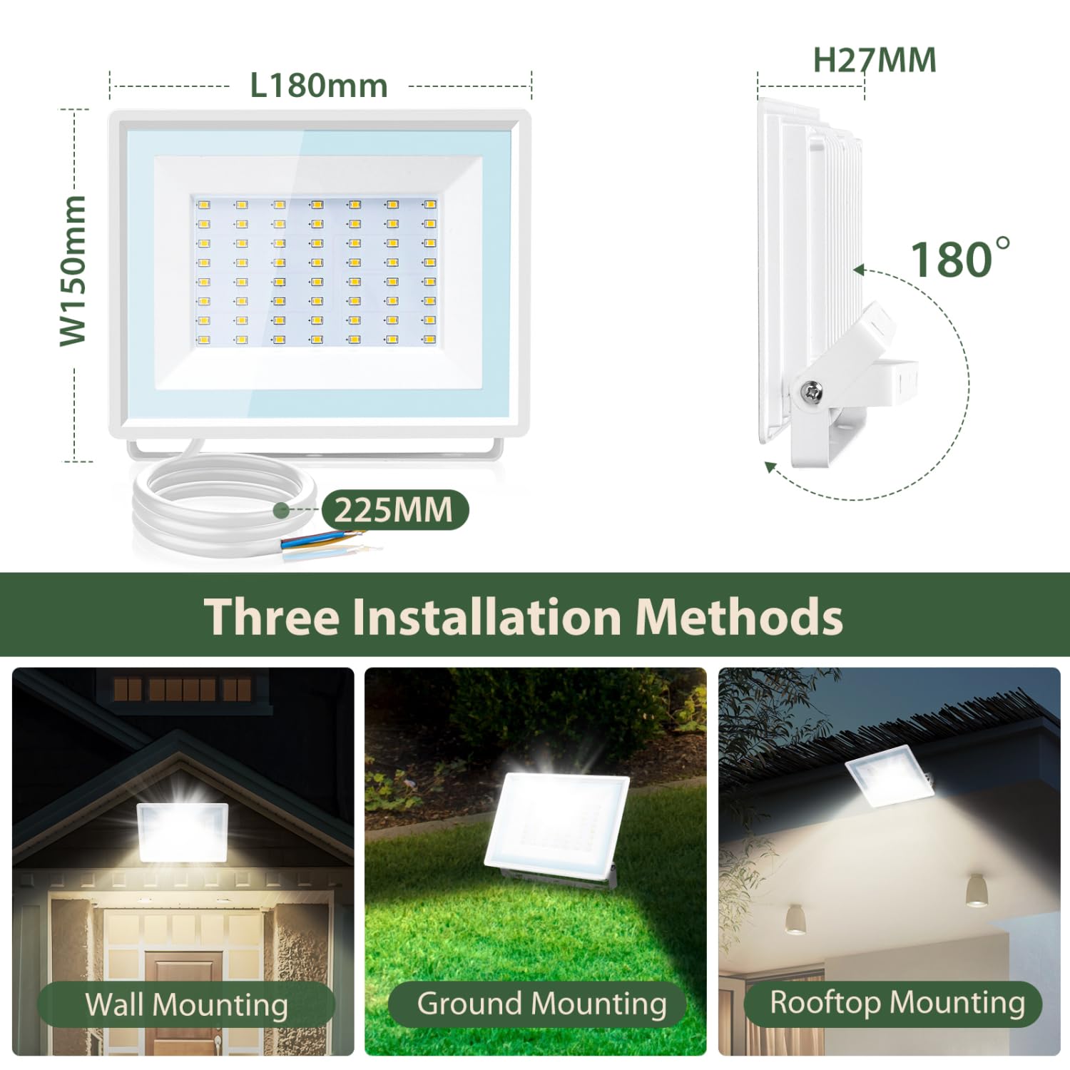Aigostar Foco LED Exterior 50w,4300LM Foco Proyector LED,IP65 Impermeable Luz de Seguridad,Natural 4000K Luces led exterior, Para Jardín, Patio,Garaje, Paquete de 4