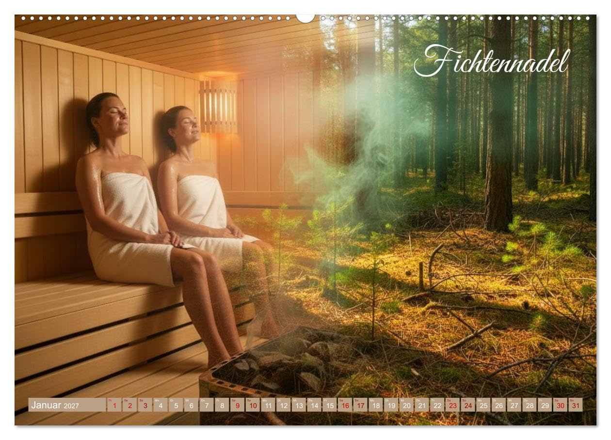 Sauna - Hitze, Duft, Genuss (hochwertiger Premium Wandkalender 2027 DIN A2 quer), Kunstdruck in Hochglanz: Der unsichtbare Luxus der Sauna – Aroma, ... und den Raum öffnen. (CALVENDO Gesundheit)