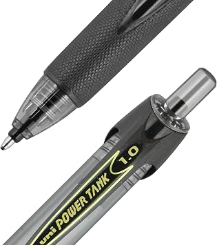 uniballTM Power Tank RT Ballpoint Pens, Medium Point (1.0mm), Black, 12 Pack | Pressurized cartridge writes at odd angles, in cold or wet conditions, textured rubber grip, fraud-resistant uni Super Ink