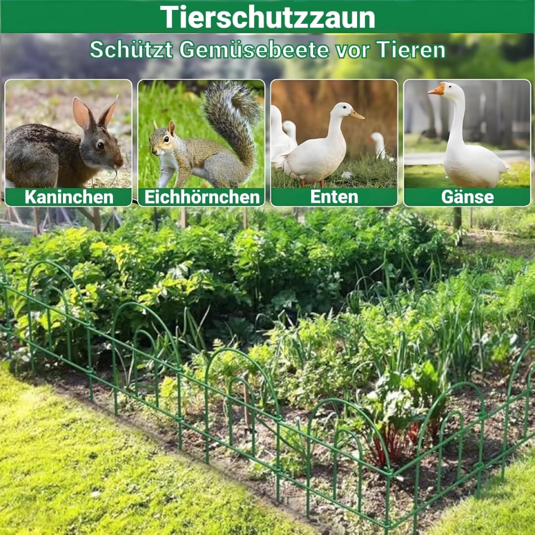 Amagabeli Metall Dekorativer Gartenzaun 46cm Hoch x 43cm Breit (35 Paneele, Gesamtlänge 15m) Steckzaun Ohne Buddeln, Wetterfester Zaunelemente für Außenbereich, Hof, Tier Barriere