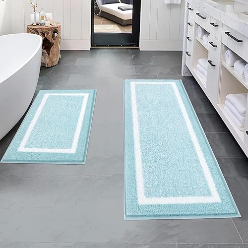 Miniatura 33 de Pauwer Juego de baño, alfombras de baño antideslizantes, alfombras de ducha absorbentes para suelo de baño, bañera y ducha, color azul aguamarina