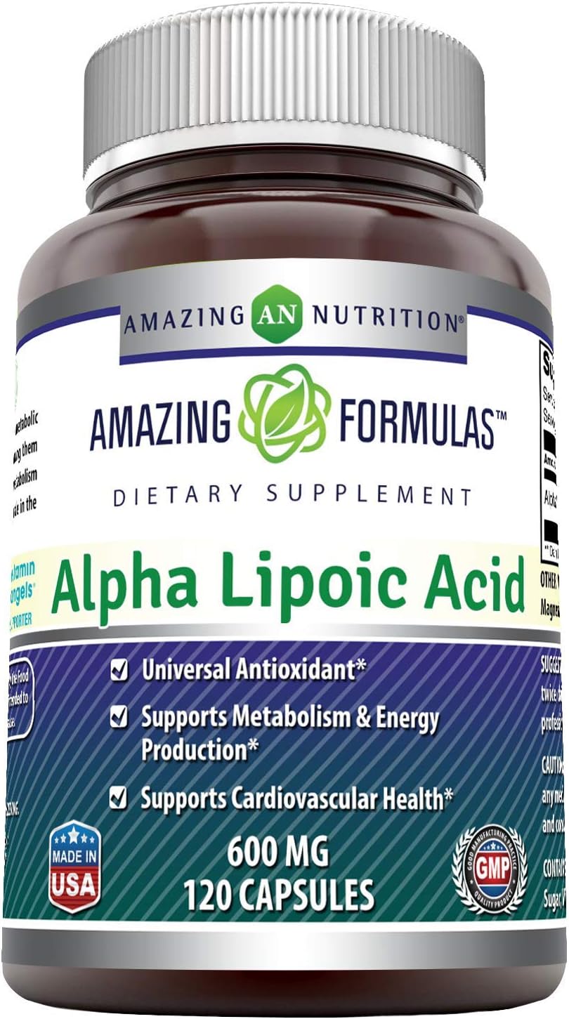 Amazing Formulas Alpha Lipoic Acid * 600mg 120 Capsules Per Bottle * Pure ALA Capsules (Non-GMO,Gluten Free)- Ideal Formulas Supplement for Healthy Weight Management, Athletic Performance & More : Health & Household