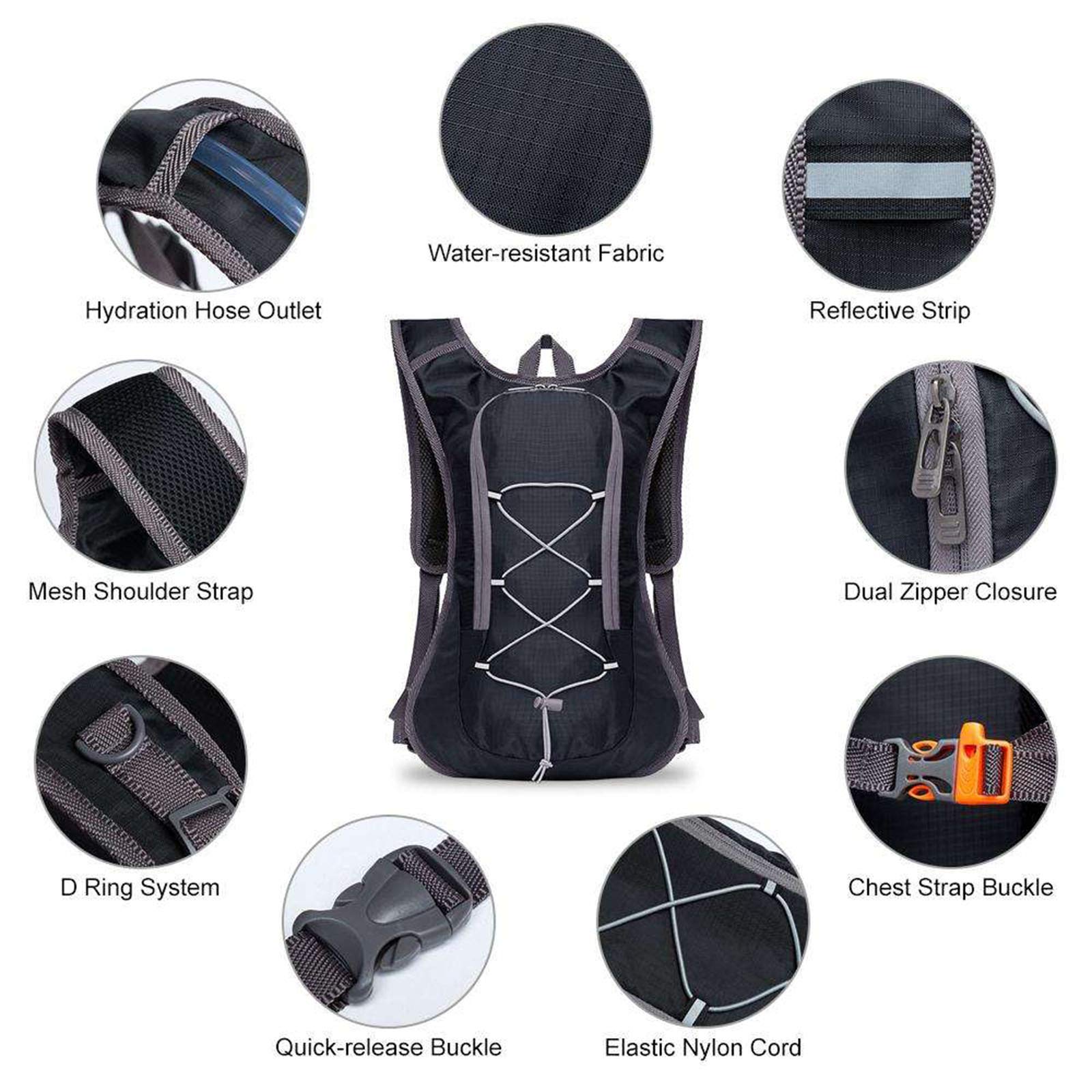 Sac à Dos VTT, Sac Hydratation avec Poche d'eau 2LSac à Dos Running Léger 8L pour Homme Femme pour Vélo VTT Randonnée Alpinisme Camping,Green