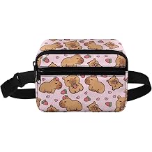 Cute Capybara Kids Crossbody Fanny Pack for Girls Kawaii Pink Strawberry Belt Bag with Adjustable Belt Small Sling Bag for Sport Running Camping Trip Holiday Festival Party