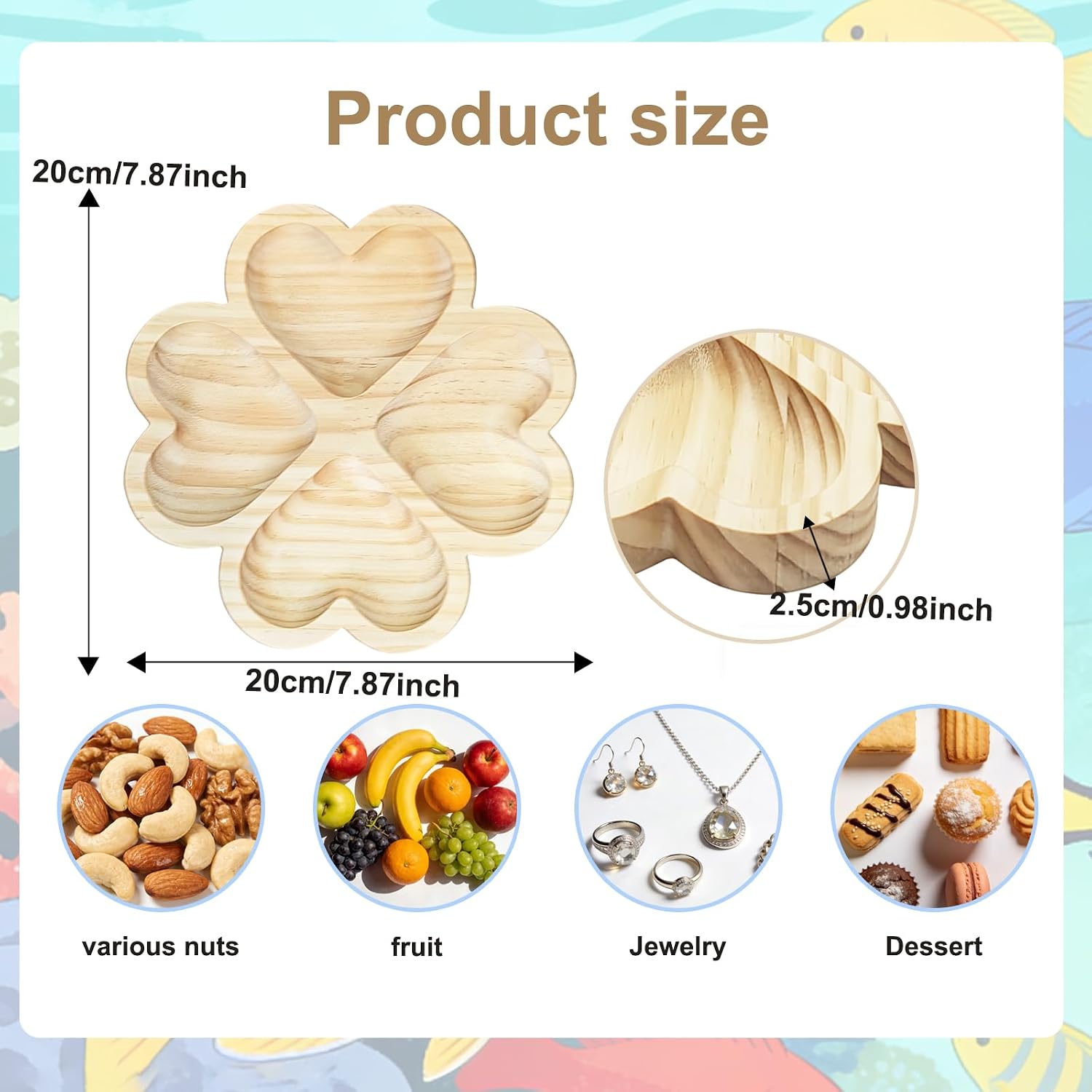 Four Leaf Inner Heart Shaped Wood Serving Trays for Food