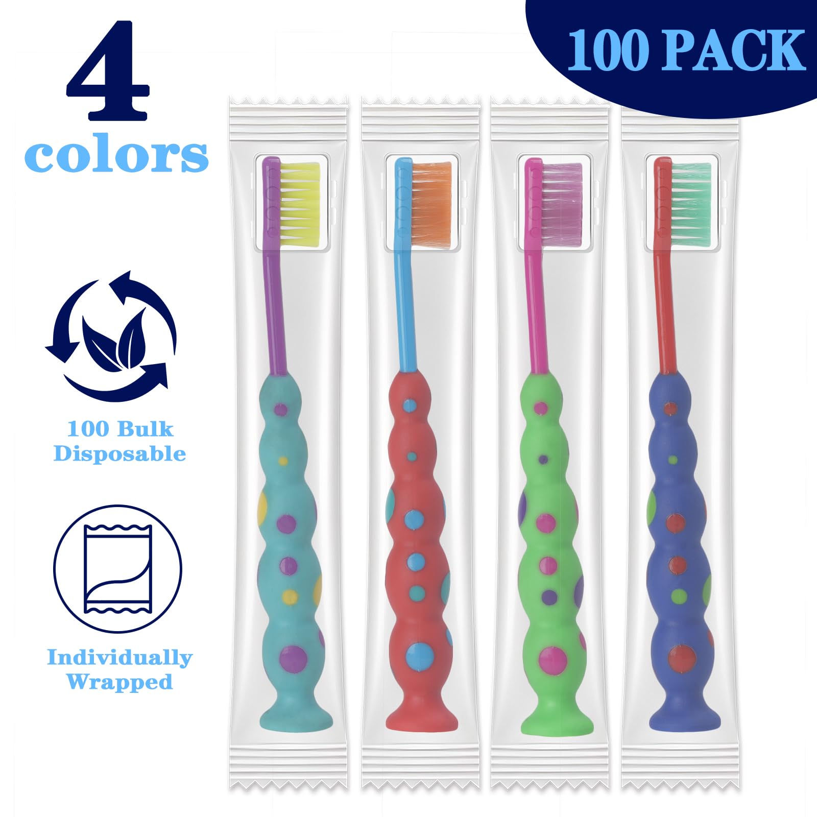 Paquete de 100 cepillos de dientes para niños, cerdas suaves a granel, cepillo de dientes para niños pequeños, bonito cepillo de dientes con ventosa, incluye fundas de viaje, cepillos de dientes