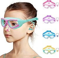 Vista 14 de Vvinca Gafas de natación para niños de 3 a 12 años, diseño mejorado 2024 con tapón para la oreja y la nariz, visión amplia, antivaho sin fugas